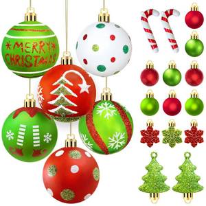 lot 11620 image: Feivando 46 Pcs Christmas Ball Ornaments for Tree Xmas Glittering Hanging Balls Red Green Plastic Baubles for Holiday Home Indoor Outdoor Party Decor