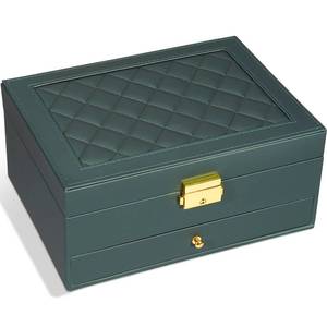lot 11625 image: GUOER Jewelry Box for Women Girl Wife - Large PU Leather Jewelry Organizer Storage Case with Two Layers Display for Earrings Bracelets Rings Watches (Hunter Green)