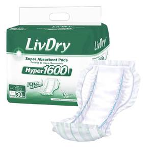 lot 11628 image: LivDry High Absorbency Pad Insert for Incontinence Briefs and Adult Diapers, Women and Men, Hyper 1600 (30 Count)