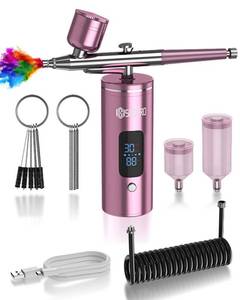 lot 11635 image: SICOPRO Airbrush Kit, Cordless Airbrush for Nails, Air Brush Kit With Air Compressor for ModelsShoesCakesHair, Air Brush Guns For Painting (Pink)