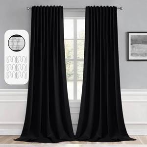 lot 11641 image: MIULEE 2 Panels Back Tab Blackout Curtains 96 Inch Long for Living Room Bedroom, Halloween Black Rod PocketPinch Pleated Thermal Insulated Room Darkening Light Blocking Floor to Ceiling CurtainDrape