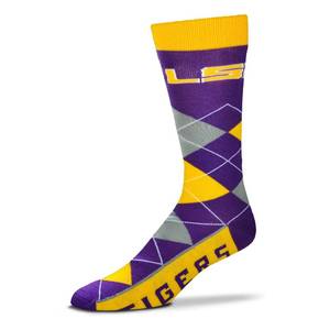 lot 12142 image: For Bare Feet NCAA LSU Tigers Argyle Line Up Dress Sock Team Color OSFM