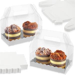 lot 12156 image: Handepo 25 Pcs Clear Gable Boxes Clear Favor Bakery Gift Boxes Treats with Cardboard and Handles for Cookie Pastry Cupcake Dessert Wedding Party, 6.3 x 3.6 x 3.6