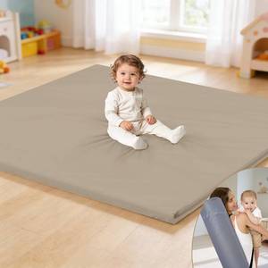 lot 13705 image: HARBOLLE Baby Play Mat 47x47 Inches, Extra Thick 1.2 Foam Floor Mat for Tummy Time & Crawling, Waterproof Non-Slip Faux Leather Playpen Mat for Infants Toddlers, Indoor Outdoor Gym Activity, Brown