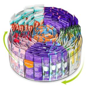 lot 13706 image: AIEVE Extra Large Drink Packet Organizer, 360° Lazy Susan Rotating Turntable for Larger Powder Drink Mix, Hydration Packets Acrylic Pantry Organizers for Kitchen Storage Organization