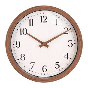 lot 13707 image: Topkey 12 Inch Silent Wall Clock with Wooden Hour and Minute Hands - Round Wood-Like Frame & White Dial for Home Office Kitchen Decor - Wooden Brown