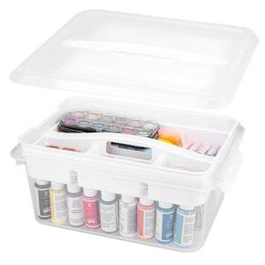 lot 13708 image: CraftGenes Craft Storage Box with Removable Tray, 20 QT Clear Plastic Organizer with Lids, White Playdoh Storage Containers for Crafts Supplies, Tools, Puzzles