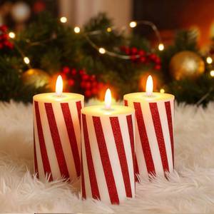 lot 13711 image: Baquler 3 Pcs Christmas Flameless Candles Candy Cane LED Pillar Candle Peppermint Glitter Stripe Red and White Battery Operated Candlestick for Xmas Party Holiday Table Centerpiece Home Decoration