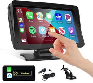 lot 13723 image: Podofo Portable Car Stereo Wireless Carplay Android Auto,7 Inch Touch Screen Car Radio with Bluetooth Hands-FreeMirror LinkMaps NavigationVoice ControlTF CardAUX,for Cars, Trucks, SUVs