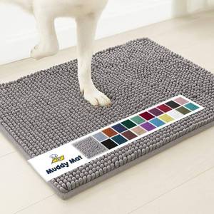 lot 13729 image: Muddy Mat� Original Dog Door Mat for Muddy Paws, Super Absorbent Microfiber, Non-Slip Washable Pet Rug, Quick Dry Chenille Entryway Carpet, Machine Washable Indoor Outdoor mat, Grey 24x35