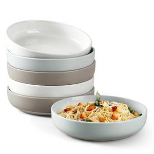 lot 13739 image: HaWare Pasta Bowls Set of 6, 33oz Large Salad Bowls for Home Kitchen, Ceramic Serving Plates for Soup, Cereal, Scratch-resistant Wide and Shallow Dinner Bowl, Microwave & Dishwasher Safe, Multicolor