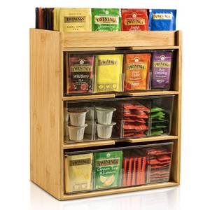lot 13742 image: TIMIEEYA Tea Bag Organizer - Bamboo Tea Storage With Drawer 3 Layer, Organizer for Tea Bags Natural Wood & Acrylic for Countertop Office Kitchen Cabinet Pantry