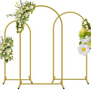 lot 13745 image: YAYOYA Metal Arch Backdrop Stand, Set of 3 (66.67.2 ft) Wedding Arched Frame with 12 Ground Nails, Stable Arched Background Stand for Wedding, Baby Shower, Birthday Party, Photography, Gold