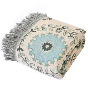 lot 13746 image: Snycler Boho Throw Blanket for Bed - 100% Cotton Ultra Soft Rustic Quilt - Blue Boho Floral Printed Farmhouse Decor Bed Blankets, 80�90 All Season Rustic Throw for Sofa Couch Chair