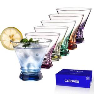 lot 13752 image: ColoVie Martini Glasses Set of 6 - Cocktail Glasses - 8oz Stemless Margarita, Bar, Dessert Glass - Colored Liquor Drinking Glassware - Cosmo, Manhattan, Espresso Martini - Cocktail Party Gift for Her
