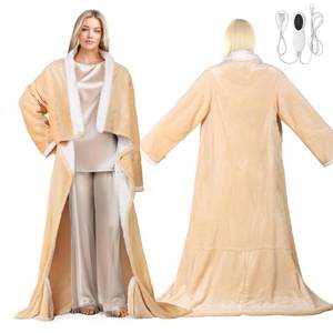 lot 13759 image: Electric Wearable Heated Blanket with Foot Pocket, Heated Blanket Wearable with Sleeves for Sofa, Flannel & Sherpa Electric Throw Blanket, 10 Heat Settings & 2-8H Auto Shut-Off, 507018, Beige