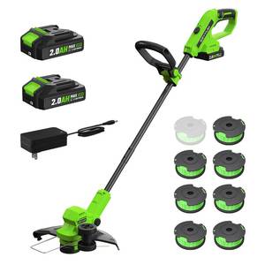 lot 13763 image: SEYVUM String Trimmer, 20V 12-inch Cordless Weed Wacker with Auto Line Feed, 2 X 2.0Ah Battery Powered Lawn Edger with 8 Pcs Grass Cutter Spool Line, Fast Charger Included, Green