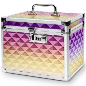 lot 13765 image: Medication Combination Lock Boxes with Code for Personal Items, Rainbow Medicine Lockbox for Documents 10 x 7.25 x 7.75 Inches Plaid Gold Purple