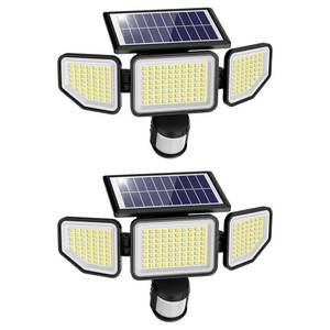 lot 13770 image: Onforu 4500LM Solar Lights Outdoor, 3 Heads Security Lights with Remote Control, IP65 Waterproof Motion Sensor Lights, 3 Modes Flood Lights for Wall, Porch, Yard, Outside, 2 Pack