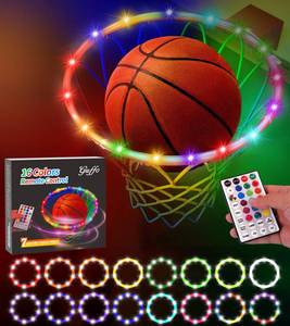 lot 14001 image: LED Basketball Hoop Light, Waterproof Super Bright Basketball Rim Lights,Remote Control 16 Colors and 7 Lighting Flicker Change, for Night Outdoor Basketball Games and Gifts for Boys