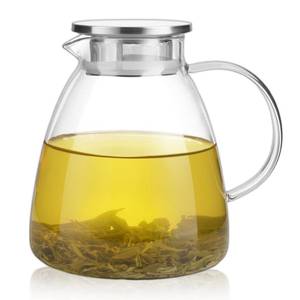 lot 14017 image: GURUDAR 68OZ2000ML One Touch Glass Teapot with Stainless Steel Filter Lid, Stovetop & Microwave Safe Tea Maker Water Kettle, Strainer & Cover 2 in 1 Loose Leaf Tea Steeper Pot Coffee Carafe