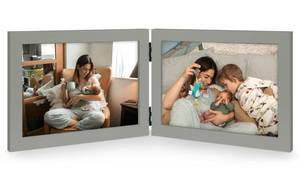 lot 14027 image: JD Concept Double 4x6 Horizontal Combo, Grey Wood Picture Frame, 3.5x5.5 Opening Foldable Landscape View Photo Frame on Table-top or Wall
