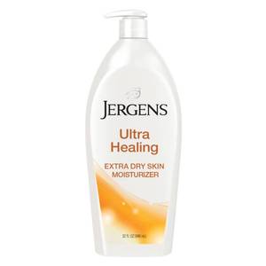 lot 14032 image: Jergens Ultra Healing Dry Skin Lotion, Hand and Body Moisturizer for Quick Absorption into Extra Dry Skin with Hydralucence Blend, Vitamins C, E and B5, White, 32oz