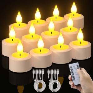lot 14034 image: PChero 12 Pack Rechargeable Flameless Candles with Remote Timer, Battery Operated Tea Lights Candles,LED Flickering Tealights Candles for Home Wedding Halloween Fall Christmas Decor
