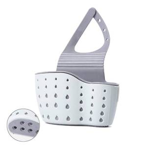 lot 14051 image: EC ELEGANTCHARM Kitchen Sink Caddy Sponge Holder Silicone Plastic Soap Holder Hanging Ajustable Strap Faucet Caddy with Drain Holes for Drying