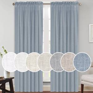 lot 14055 image: PrinceDeco Linen Curtains for Living Room Thick Linen Burlap Curtains for Bedroom Light Filtering Vertical Drapes Rod Pocket Country Rustic Linen Curtains(Stone Blue, 52 W x 84 L)