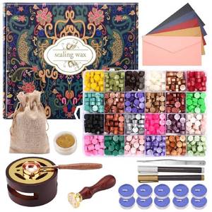 lot 14067 image: CHUHUAYUAN Wax Seal Stamp Kit - 24 Colors, 624 Pcs Stamp Beads, Sealing Wax Warmer, Metallic Pen & Envelope, Gift & Decoration Set