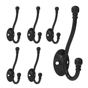 lot 14070 image: CBWLWJ 6 Pack Heavy Duty Wall Hooks for Hanging, Metal Coat Hooks Wall Mount, Easy to Install, Ideal for Living Room, Bathroom, Kitchen, Bedroom (Black)