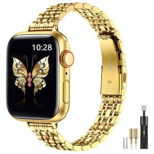 lot 14079 image: MioHHR Slim Metal Band Compatible with Apple Watch Band 42mm(Series 11 10) 41mm(Series 9 8 7) 40mm(Series 6 5 4 SE321) 38mm(Series 3 2 1),Stainless Steel iWatch Bands for Women,Gold