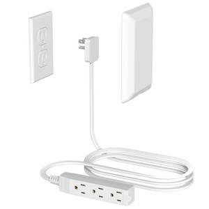lot 14086 image: Flat Plug Power Strip Wall Outlet, 3 AC Outlets, Ultra Thin Extension Cord, Multi Socket Extender for Home Office, Dorm Room Essentials for Girls and Boys (White 5ft)