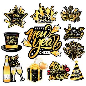 lot 14094 image: 11pcs Happy New Year Glow Magnets, PHOGARY 2026 New Years Eve Holiday Metal Door Decoration Magnetic Black Gold Stickers for Cruise Door Stateroom Cabin Door Decor Fridge Refrigerator Car