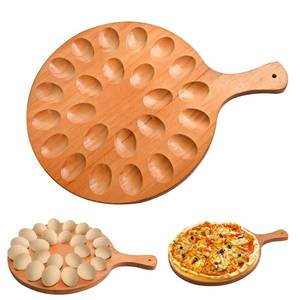lot 14102 image: RERUICO Wood Deviled Egg Platter with Handles, 24 Holes Deviled Egg Serving Tray, Round Reversible Carrier for Kitchen Countertop,Easter Christmas,Thanksgiving