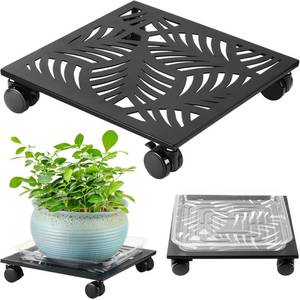 lot 14112 image: 1 Pack 13.5 Metal Square Plant Caddy with Wheels Large Iron Rolling Plant Stand with Casters Heavy-Duty Plant Dolly Coaster Plant Pot Mover Roller Base for Indoor Outdoor, Black