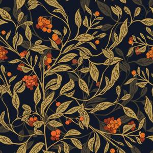 lot 14113 image: VOLEAAR Extra Long Dark Floral Peel and Stick Wallpaper - 17.5In x 32.8Ft Vintage Botanical Self-Adhesive Vinyl Contact Paper for Cubicles Drawers Cabinets Leaf Fruit Pattern Black Yellow Gold Orange