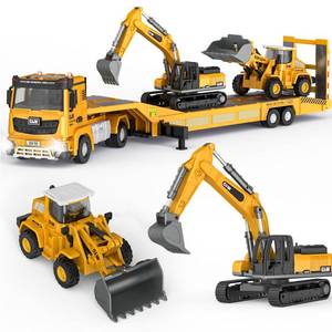 lot 14127 image: Pupu Pig Kids Toys for 3 4 5 6 7 Years Old Boys, Die-cast Construction Toys Set wSemi Truck, Excavator, Bulldozer, Alloy Engineering Construction Vehicles Truck Toys wLights & Sounds, Model Cars