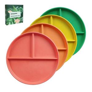 lot 14482 image: greenandlife 9 Inch 4PCS Unbreakable Portion Control Plates, Divided Plates for Kids Adults, Dishwasher & Microwave Safe Compartment Plate, Lightweight Reusable Wheat Straw Plate, BPA Free