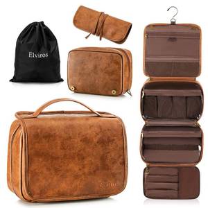 lot 14487 image: Elviros Hanging Toiletry Bag for Men Travel Essentials 3-in-1 Large Waterproof Dopp Kit PU Leather Shaving Bag with Separate Compartments for Grooming and Toiletries Mens Gift