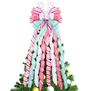 lot 14494 image: DIYDEC Pastel Christmas Tree Topper 43x13 Inches Large Christmas Tree Toppers Bows Pink Wreath Bow for Xmas Ornaments Party Holiday Home Wedding Decoration
