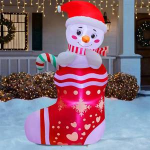 lot 15129 image: Juegoal Christmas Inflatables Outdoor Decorations, 5FT Inflatable Snowman in Xmas Stocking, Lighted Blow Up Snowman Standing on Christmas Socks with Built in Lights for Holiday Lawn Yard Garden Decor