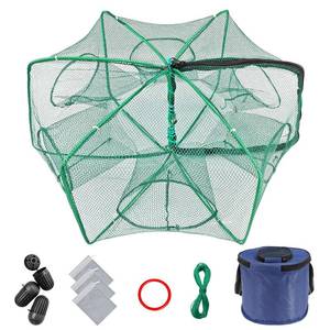 lot 15130 image: Minnow Trap 24in10in�� with Foldable Fishing Net & Collapsible Fish Bucket - Crab, Crawfish, Shrimp Trap for Freshwater Saltwater Fishing (6-Sided)