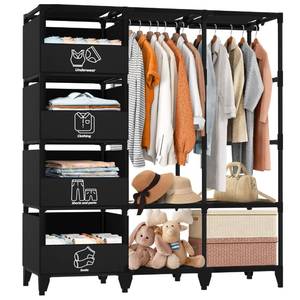 lot 15137 image: Jofuler Portable Closet, Easy Assembly, Large Capacity Wardrobe Closet, Sturdy and Stable Clothes Rack with Shelves 4 Storage Baskets and 2 Hanging Rods, for Bedroom and Cloakroom Black