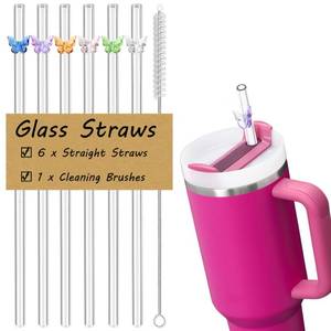 lot 16245 image: Glass Replacement Straw Compatible with Stanley 40 oz 30 oz Cup Tumbler, 1-Pack Reusable Cute Straws with Cleaning Brush, Clear