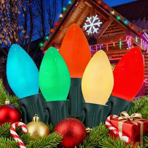 lot 16248 image: Abeja 25FT C7 Multicolor Light Outdoor, Vintage Christmas String Lights with 27 Multicolor Ceramic Bulbs (2 Spare), Hanging Christmas Lights for Outdoor Xmas Patio Wedding Party Garden Decor