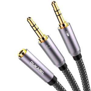 lot 16258 image: DUKABEL Gold-Plated & Strong Braided Y Splitter Audio Cable - Separate Microphone & Headphone Port Gaming Headset Earphone Adapter - TopSeries (12inch  30cm)