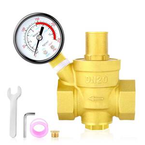 lot 16273 image: MEANLIN MEASURE 34 inch brass Water pressure regulating valve, pressure regulating valve, pressure reducing valve, DN20, with 0-250PSI pressure gauge Yellow