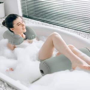 lot 16277 image: MABOZOO U-Shaped Full Body Bath Pillow for Tub 2 Pcs Inflatable Bathtub Bath Pillows with Adjustable Button for Shower, Neck Support Headrest & Leg Pillow for Relaxation Spa Soak in Bathtub